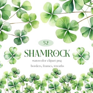 Clipart klaver, klaver PNG-bundel, St Patricks Day PNG, klaverrand, krans, groen klaverblad, digitale download