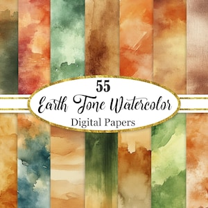 Digitalt papper i jordfärger, akvarellbakgrund, scrapbookingpapper, digital nedladdning