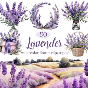Lavendel PNG, aquarel lavendel clipart, bloemboeket, krans, digitale download