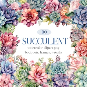 Sappige PNG, aquarel succulente clipartbundel, succulente planten PNG-sublimatie, succulente bloem
