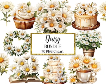 Daisy PNG Bundle, Watercolor Daisy Clipart, Daisy Sublimation, Flower Bouquet, Wreath, Spring Floral, Digital Download