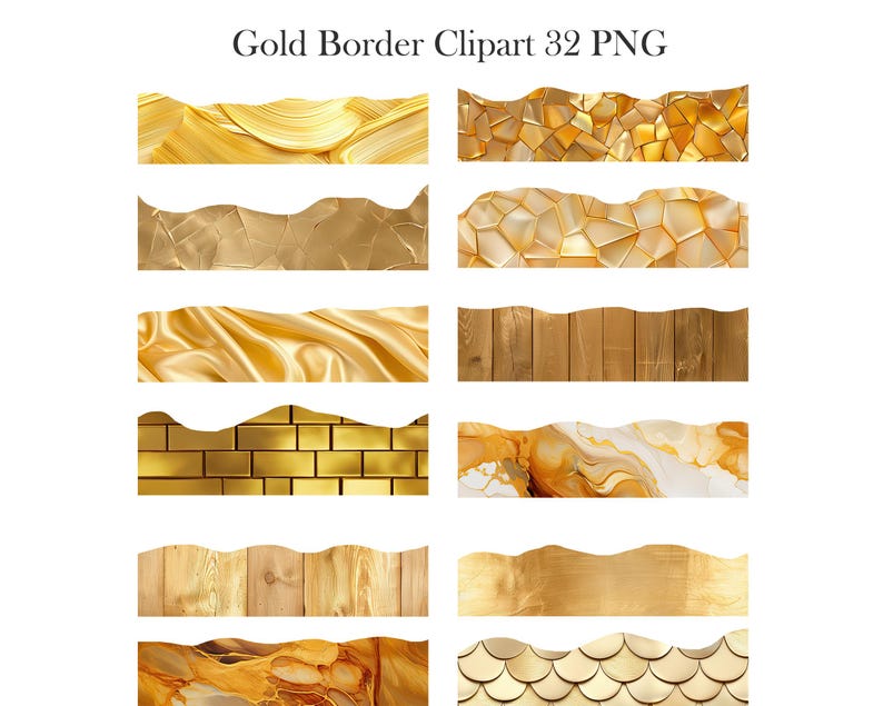 Gold Border Clipart, Gold Texture Borders PNG, Scrapbook, Digital ...