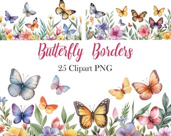 Butterfly PNG, Butterfly Border Clipart, Spring, Digital Download