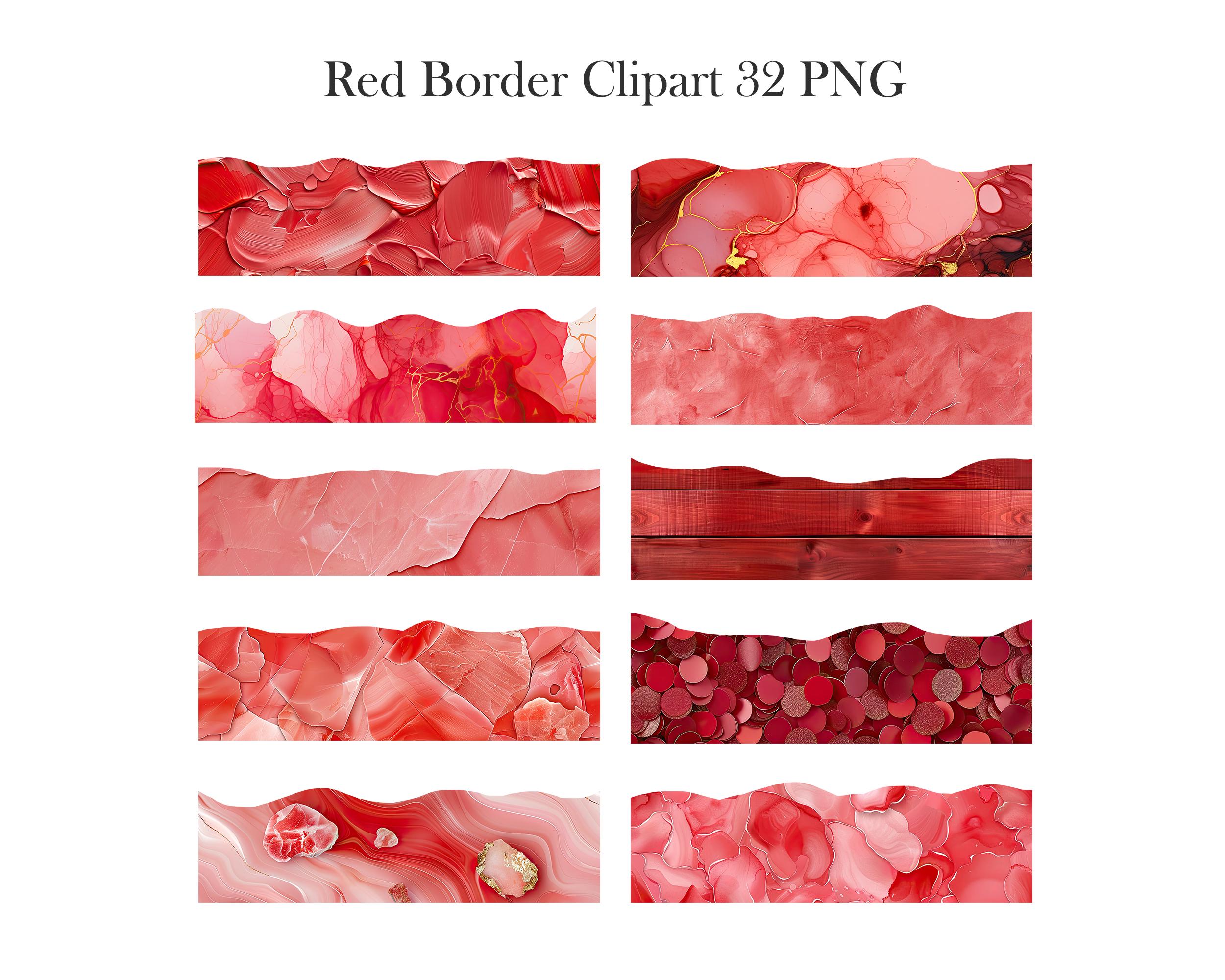 Red Border Clipart, Red Texture Borders PNG, Scrapbook, Digital ...