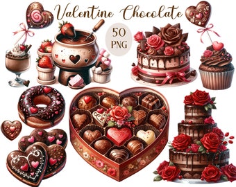 Valentine Chocolate Clipart, Watercolor Chocolate PNG, Valentine Day Clipart, Cupcake, Sweets PNG, Valentine Candy, Digital Download