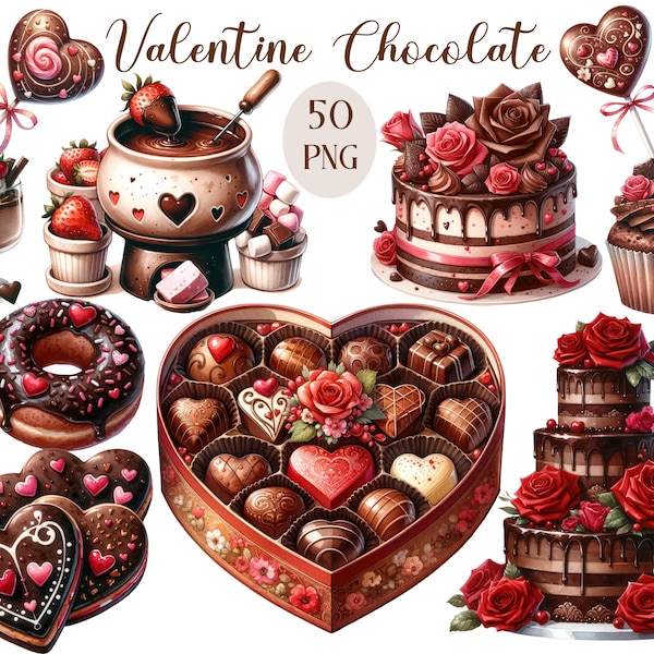 Valentine Chocolate Clipart, Watercolor Chocolate PNG, Valentine Day Clipart, Cupcake, Sweets PNG, Valentine Candy, Digital Download
