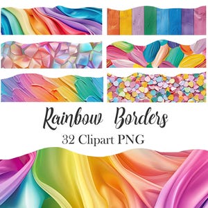 Arco-íris Borda Clipart, Arco-íris Textura Bordas PNG, Scrapbook, Download Digital