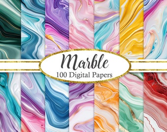 Marble Digital Paper Pack, Marble Background Bundle, Scrapbook Papers, Junk Journal, Colorful, Rainbow, Digital Download