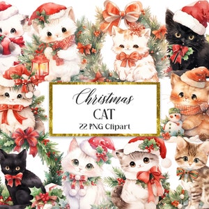 Christmas Cat PNG Clipart, Christmas Cat Sublimation, Christmas Animal PNG, Digital Download
