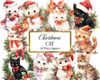 Christmas Cat PNG Clipart, Christmas Cat Sublimation, Christmas Animal PNG, Digital Download