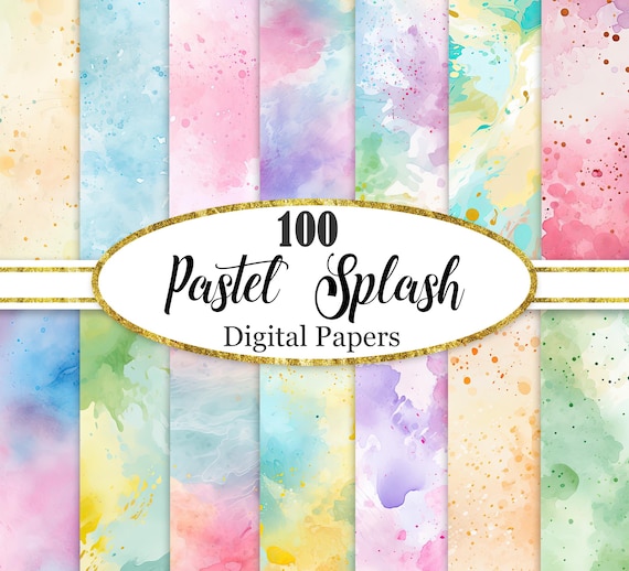 Pastel Splash Digital Paper, Watercolor Splash Background, Splatter Texture, Scrapbook Paper, Digital Download