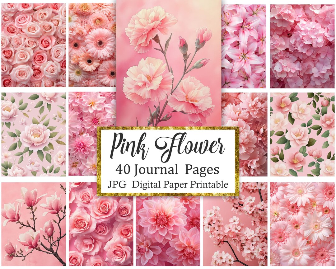 Pink Flower Journal Pages, Floral Digital Paper, Spring Scrapbook ...