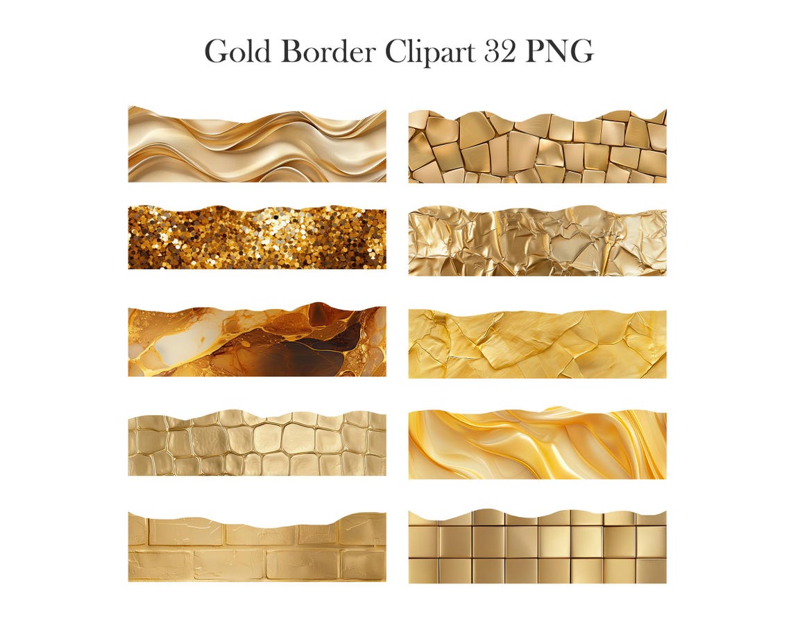 Gold Border Clipart, Gold Texture Borders PNG, Scrapbook, Digital ...