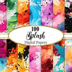 Splash Digital Paper, Watercolor Splash Background Bundle, Splatter Texture, Scrapbook Paper, Colorful, Digital Download