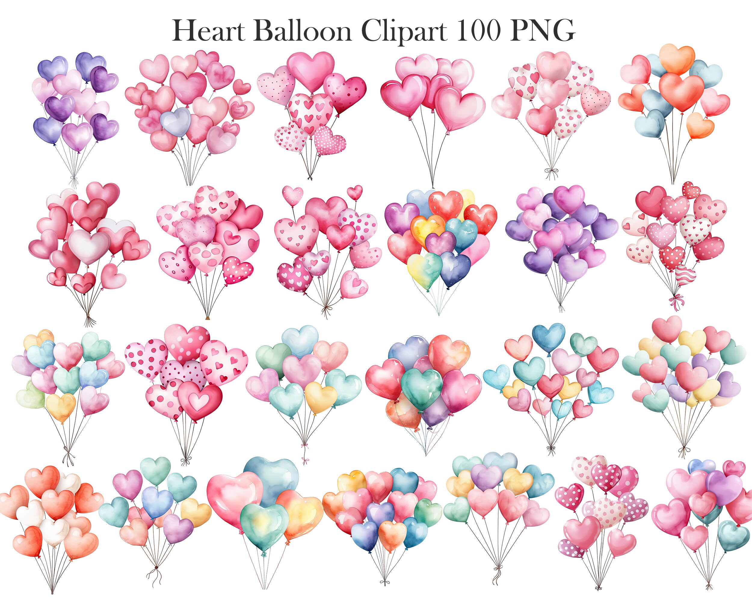 Heart Balloon PNG, Watercolor Valentine Balloon Clipart, Birthday Party ...