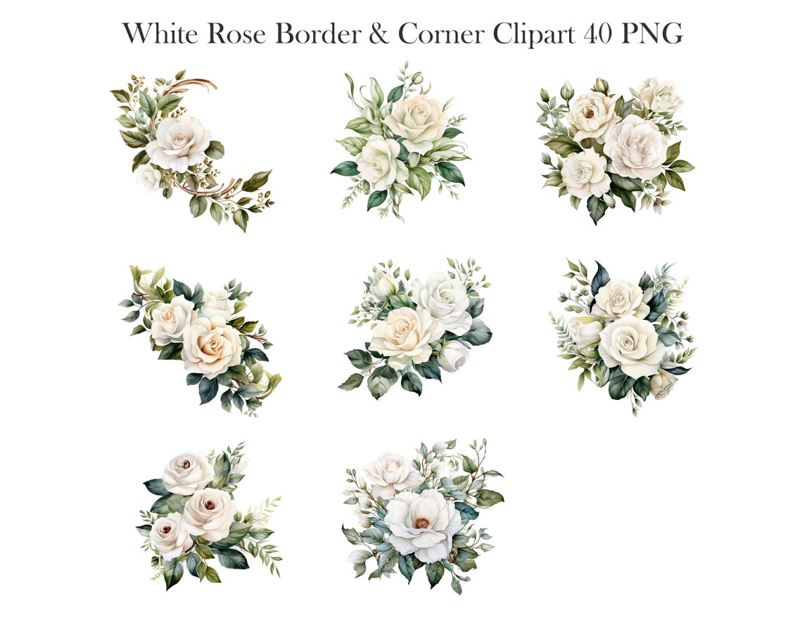 Printable White Roses Border White Rose PNG, Watercolor White Rose Border Clipart, Rose Corner ...