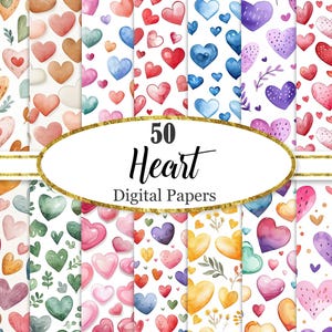 Hart digitaal papier, Valentijnsdag achtergrond, aquarel hart, plakboekpapier, digitale download