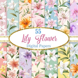Papel Digital Lily, Pacote de Fundo Lily, Flor da Primavera, Papel para Scrapbook, Download Digital
