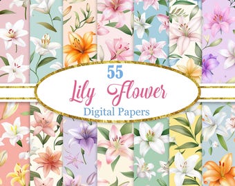 Lily Digital Paper, Lily Background Bundle, Spring Flower
