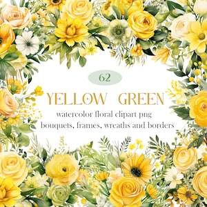 Gelb Grün Blumen Clipart, Aquarell gelbe Blume PNG, Hochzeit Bouquet Kranz, Blumen Sublimation, digitaler Download