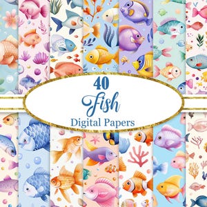 Papel digital de peixe, pacote de fundos de peixe, papel para scrapbook, download digital