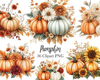 Pumpkin Clipart, Autumn Floral Pumpkin PNG