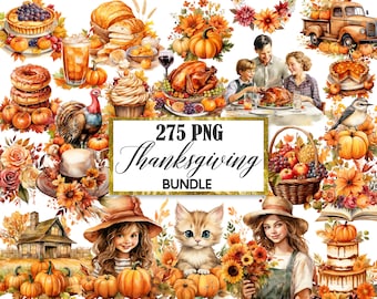 Thanksgiving PNG Bundle, Watercolor Thanksgiving Clipart Bundle, Fall PNG, Autumn Clipart, Sublimation, Digital Download
