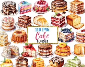 Cake Clipart Bundle, Watercolor Cake PNG, Sweet Treats, Dessert Sublimation, Digital Download