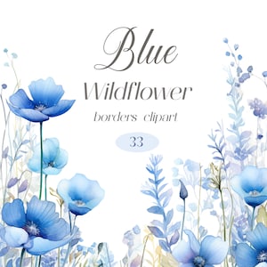 Blue Wildflower Border Clipart, Watercolor Floral Clipart, Flower Border, Spring Floral, Wildflower PNG, Floral Frame, Digital Download