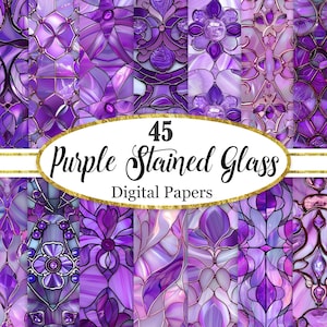 Purple Stained Glass Digital Paper, Vintage Background, Purple Texture, Scrapbook Paper, Digital Download