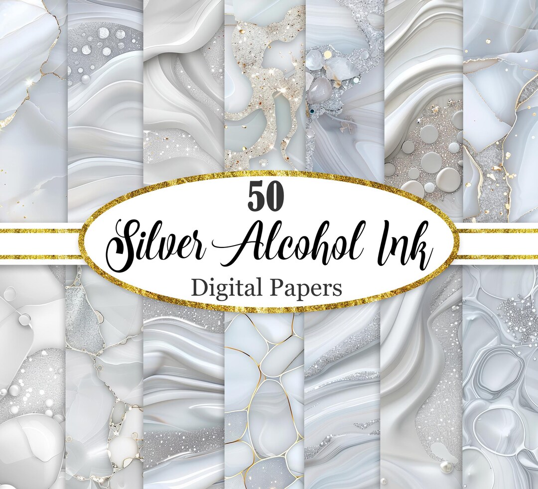 Silver Alcohol Ink Digital Paper, Silver Background, Texture, Scrapbook ...