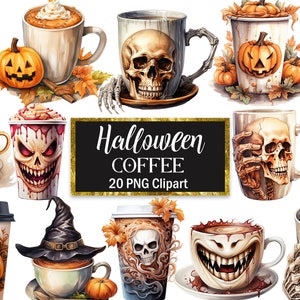 Halloween Coffee PNG, Watercolor Halloween Drink Clipart, Halloween Sublimation, Digital Download