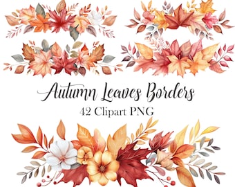 Herbstlaub Border Clipart, Aquarell Herbstlaub PNG, Herbstblatt, Herbst Sublimation, digitaler Download