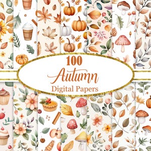 Autumn Digital Paper, Autumn Background Bundle, Scrapbook Paper, Pumpkin, Digital Download