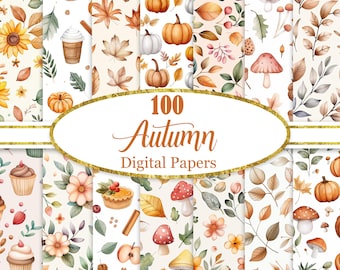 Autumn Digital Paper, Autumn Background Bundle, Scrapbook Paper, Pumpkin, Digital Download