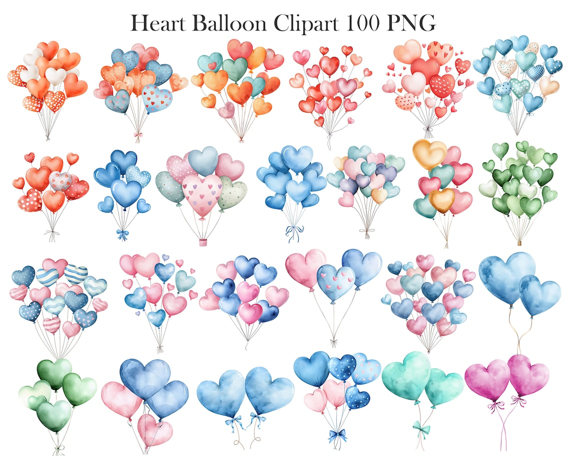 Heart Balloon PNG, Watercolor Valentine Balloon Clipart, Birthday Party ...