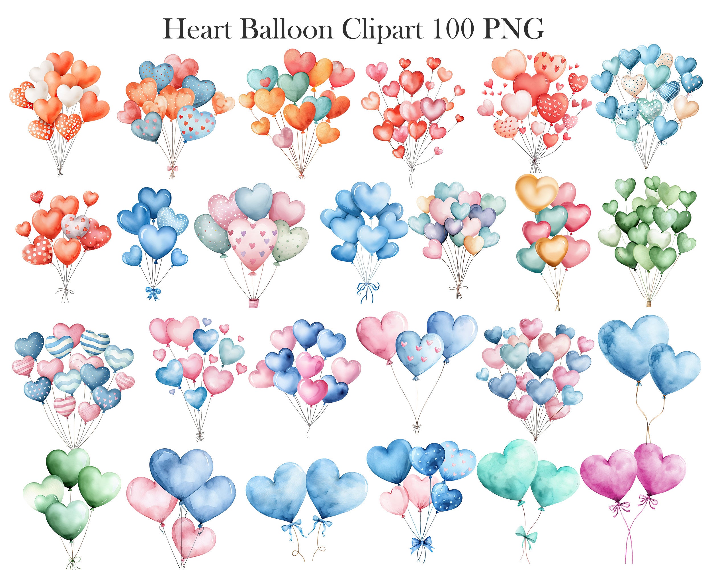 Heart Balloon PNG, Watercolor Valentine Balloon Clipart, Birthday Party ...
