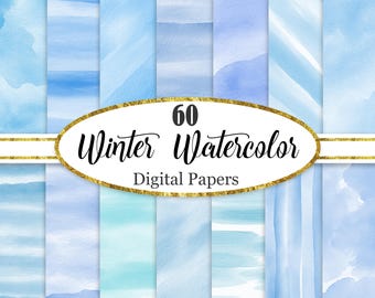 Digitaal winterpapier, aquarelachtergrond, blauwe textuur