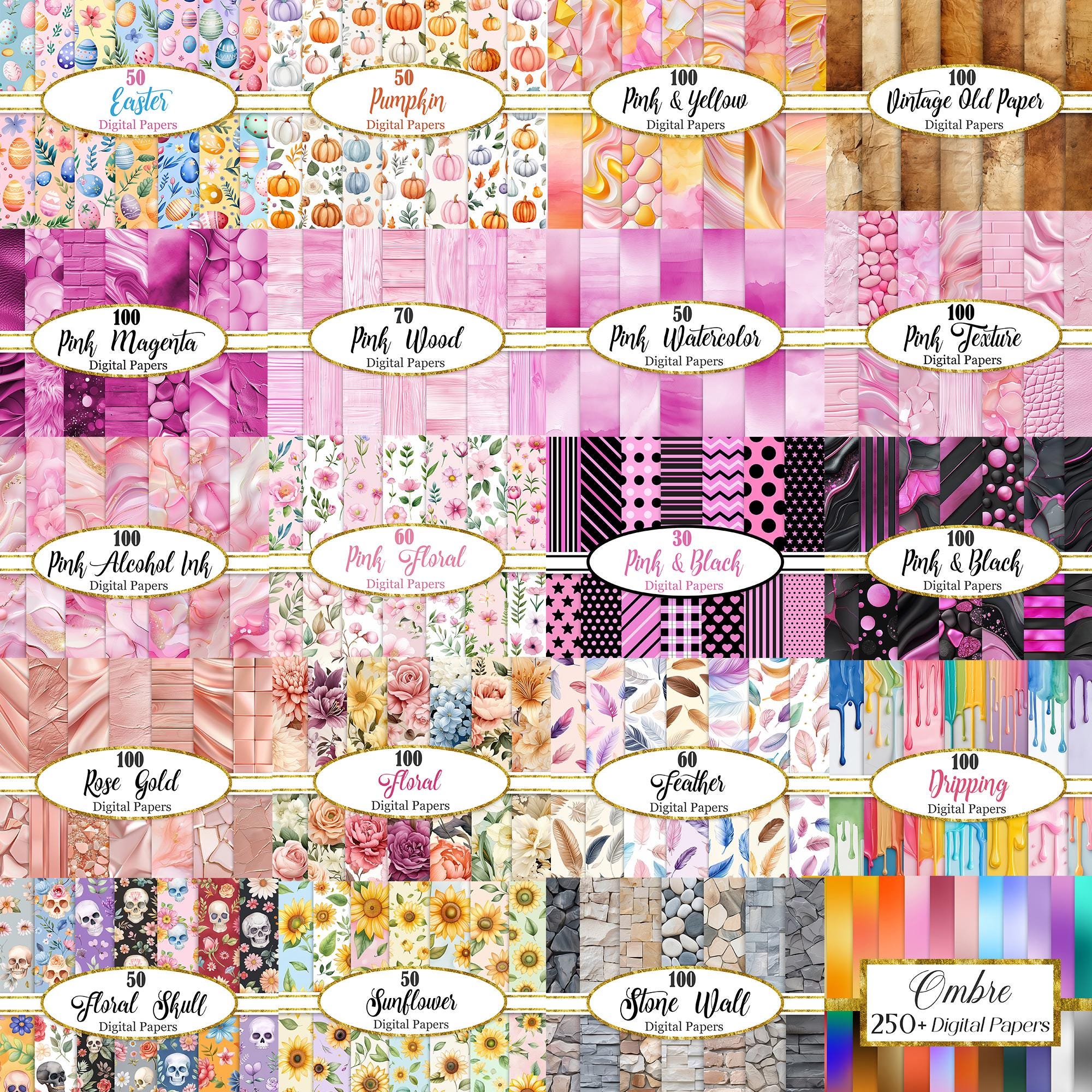 Digital Paper Bundle, Background Bundle, Texture, Scrapbook Paper ...