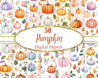 Kürbis Digitales Papier, Kürbis Hintergrund Bundle, Scrapbook Papier, Herbst, digitaler Download