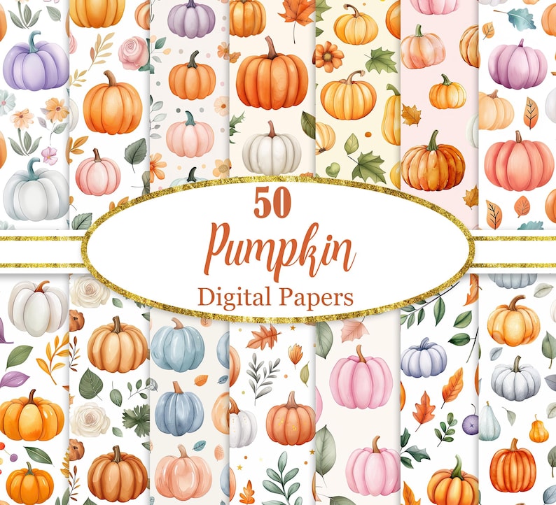 Pumpkin Digital Paper, Pumpkin Background Bundle, Scrapbook Paper ...