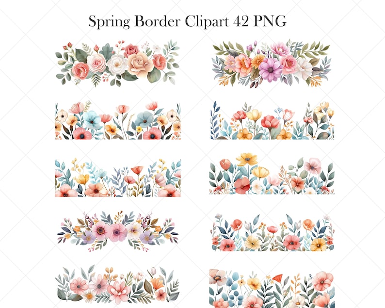 Spring Floral Border Rectangle Spring Floral Border Clipart, Watercolor Flower PNG, Wildflower, Grass ...