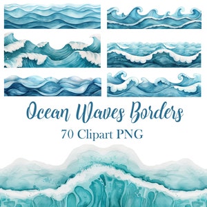 Oceaan golven grens clipart, aquarel Wave PNG bundel, golven sublimatie, zee clipart, natuur, plakboeken, digitale download
