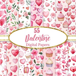 Valentine Digital Paper, Valentine Background Bundle, Scrapbook Paper, Digital Download