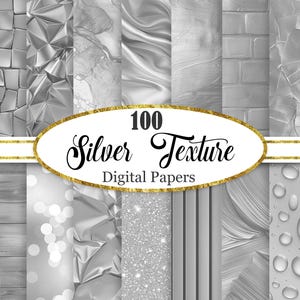 Srebrny papier cyfrowy, zestaw srebrnego tła, srebrna tekstura, papier do scrapbookingu, pobieranie cyfrowe