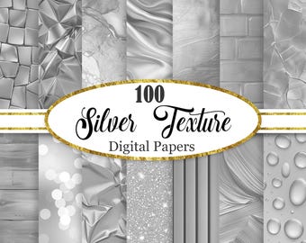 Silver Digital Paper, Silver Background Bundle, Silver Texture, Scrapbook Paper, Digital Download
