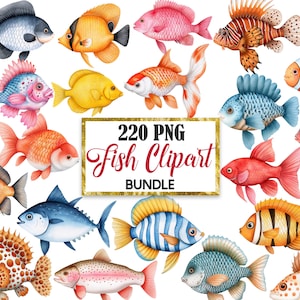 Fish Clipart Bundle, Watercolor Fish PNG, Fish Sublimation, Digital Download