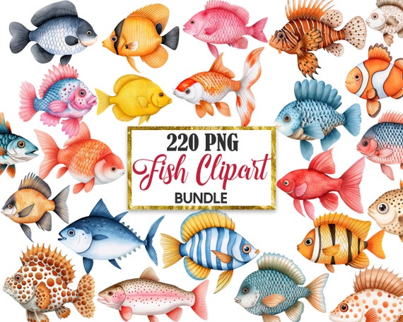 Fish Clipart Bundle, Watercolor Fish PNG, Fish Sublimation, Digital Download