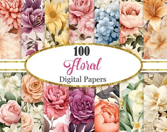 Flower Digital Paper, Flower Background, Spring Floral, Scrapbook Paper, Digital Download