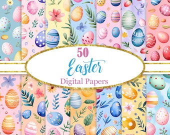 Easter Digital Paper, Easter Background, Watercolor Easter Egg, Scrapbook Paper, Digital Download